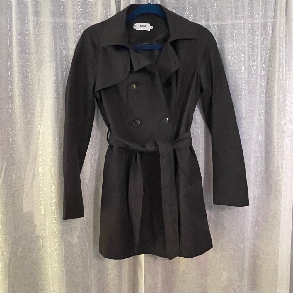 Spring/Fall Black Double-Breasted Trench Coat XS Only brand